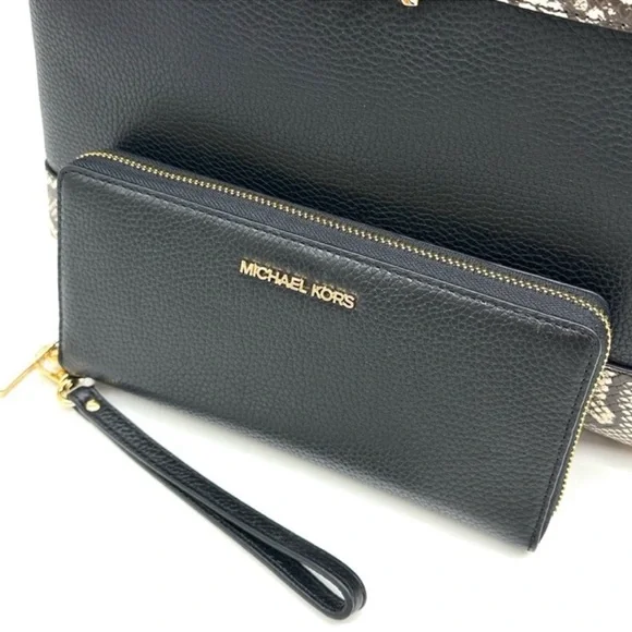 Michael Kors Large Reed Satchel Crossbody Bag & Large Continental Wallet Black